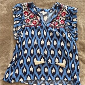 THML Blue and Red Embroidered Blouse